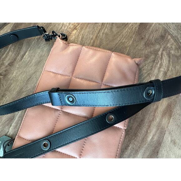 AllSaints NWT Eve Quilt Crossbody in Elasto Pink W/ Black Strap - Picture 15 of 16
